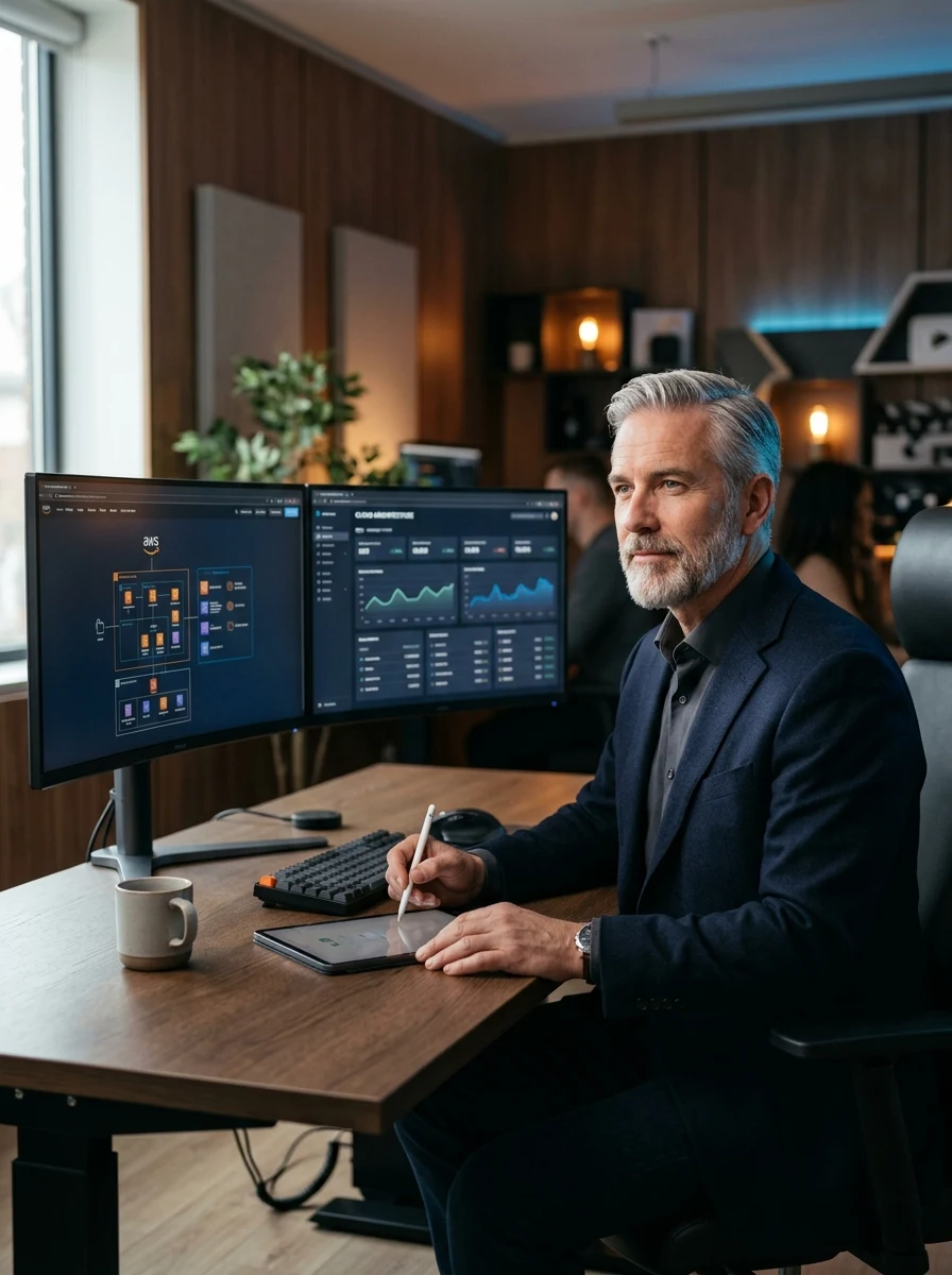 Ingeniero y arquitecto de software de Ideas-Web diseñando soluciones digitales a la medida