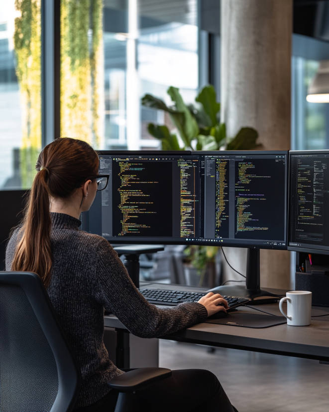 Desarrollador programando un sistema empresarial a la medida